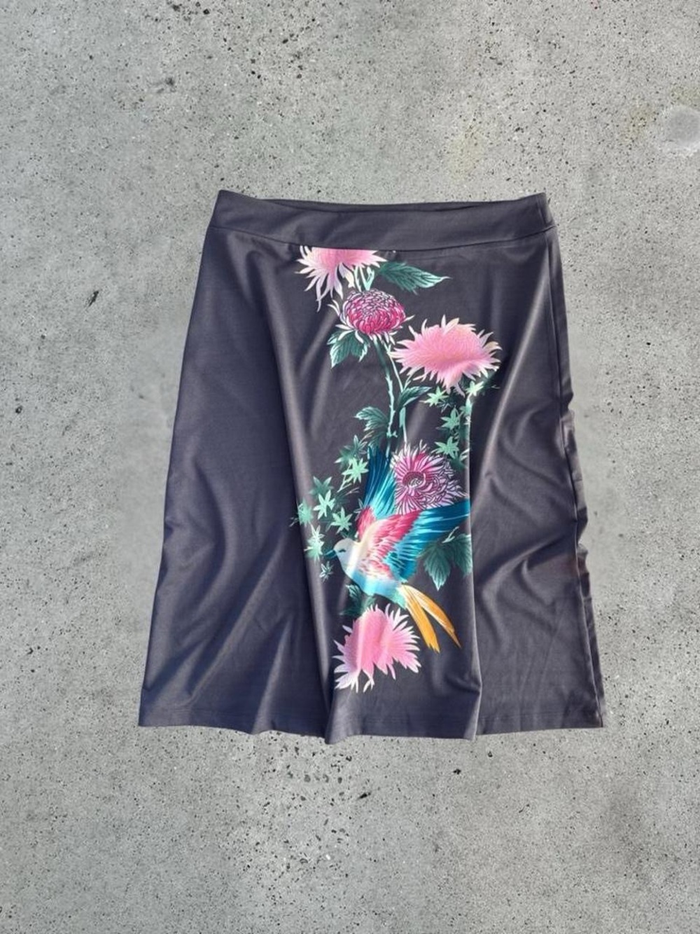 Grey floral print midi skirt
